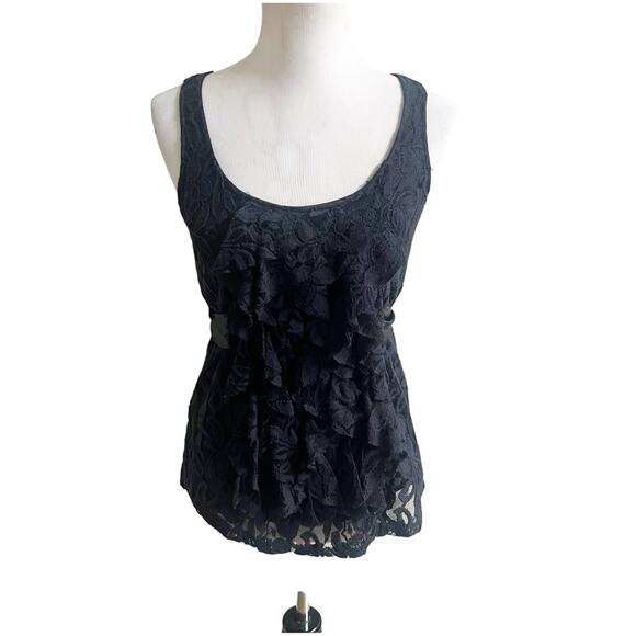 Wet Seal Black Lace Ruffled Satin Tie Y2K Tank Whimsygoth Size Medium Black - Picture 1 of 11